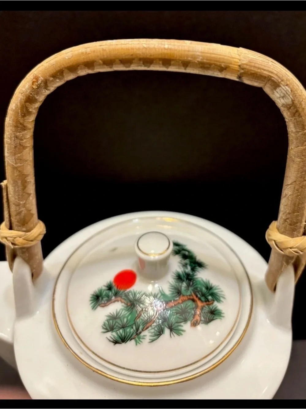 Vintage Cathay China Crane Pine Tree Tea Set Teapot 4 Lidded Cups Asian Japan